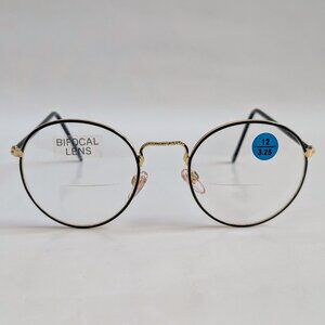 NWT True Vintage 90's Round Metal Bi-Focal Reading Glasses (Gold/Black)